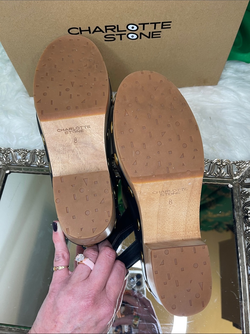 Charlotte Stone Jona Black Leather Studded Slingback Platform Clogs-w/box & tote - Picture 10 of 14